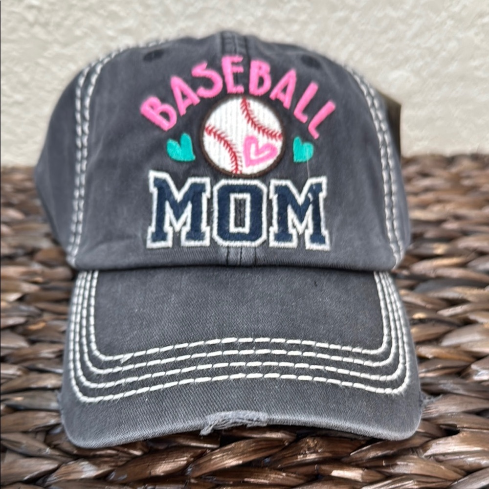 Gray Distressed Embroidered Pink‎ Baseball Mom Hat Adjustable Strap NWT